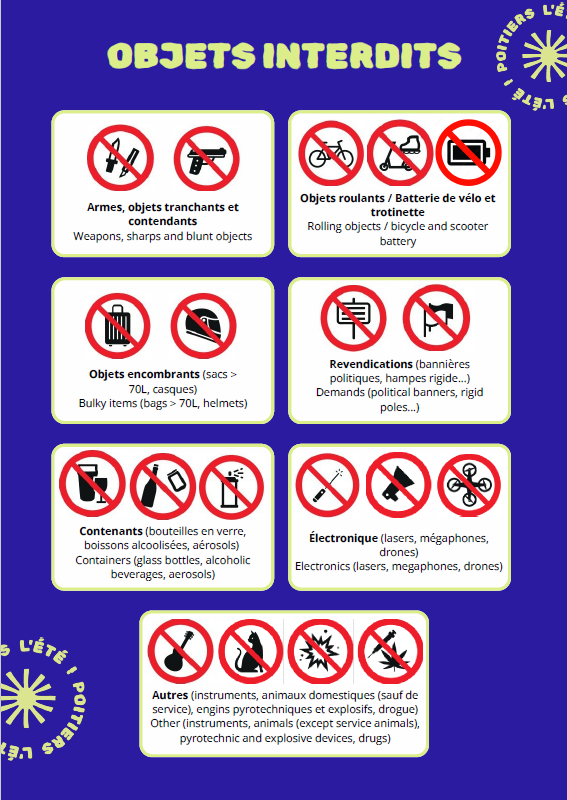 Liste de tous les objets interdits pour l'événement du 14 juillet - Agrandir l'image (fenêtre modale)