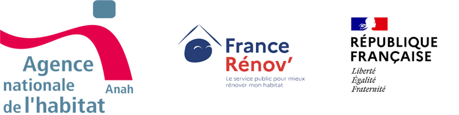Logos de l'Agence nationale de l'habitat, de France Rénov' et de la République Française