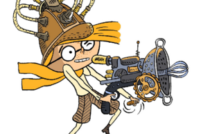 Illustration de Sacré-Coeur tenant une machine