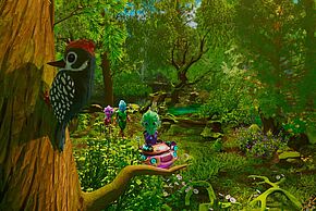 image d'extraterrestres marchant dans la forêt avec un oiseau au premier plan