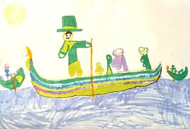 dessin d'enfant représentant un gondolier-crédit Louison T - Agrandir l'image (fenêtre modale)