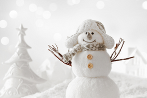 Un bonhomme de neige dans un décor féérique