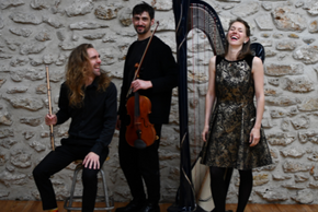 Photographie de la formation du concert : trio de flûte, alto et harpe