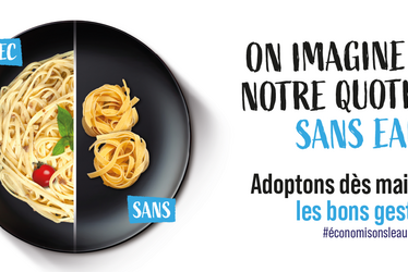 Plat de pâtes avec et sans eau. "On imagine mal notre quotidien sans eau"
