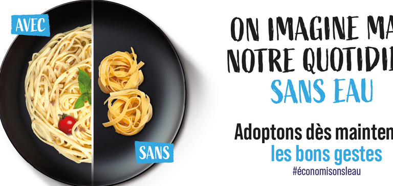 Plat de pâtes avec et sans eau. "On imagine mal notre quotidien sans eau"