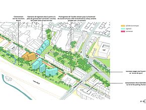 Vue projetée des aménagements du quartier de la gare - Agrandir l'image (fenêtre modale)