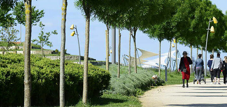 Personnes se baladant sur un chemin pittoresque en plein air