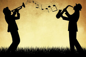 Deux silhouettes jouent de la musique