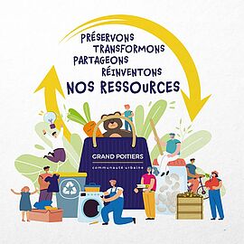 Illustration "Préservons, transformons, partageons, réinventons nos ressources"