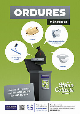 Infographie "Ordures ménagères" "Avec le tri, mon bac noir est plus léger et sans odeur" - Agrandir l'image (fenêtre modale)