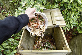 Personne recyclant des déchets dans un compost.