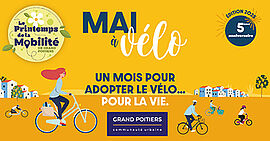 Visuel de mai à vélo sur fond jaune