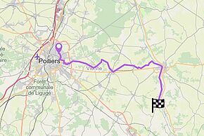 Carte du trajet en vélo entre Poitiers et Valdivienne